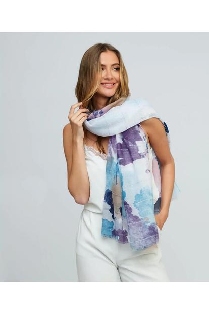 Blue Lilia - Watercolour Print Scarf - Light Sky Blue