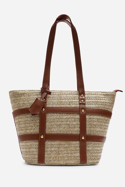 Black Catalina Large Raffia Bag With Stud Detail
