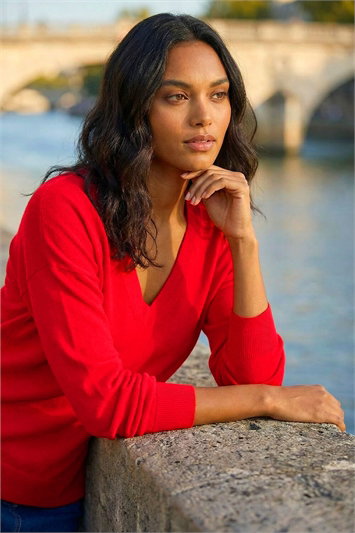 V-Neck Stretch Longline Jumper 16041684