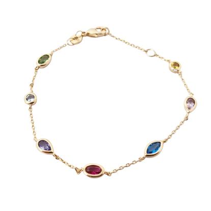 Metallic 18Ct Gold Plated Mixed Multi Coloured Gemstone Bracelet