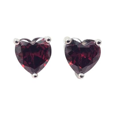 Red Garnet Heart Sterling Silver Stud Gemstone Earrings