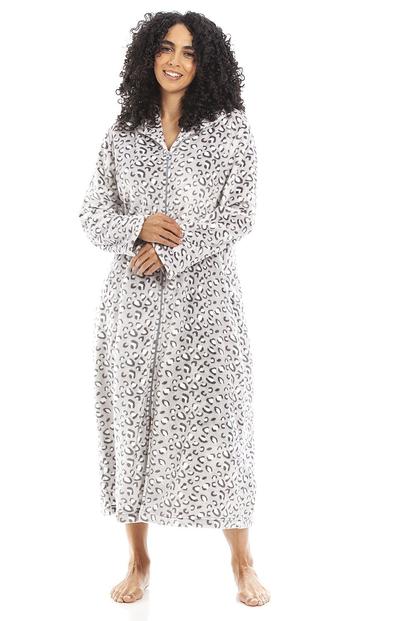 Cream Supersoft Fleece Zip Up Animal Print Robes