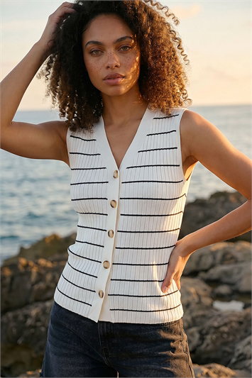 White Dusk Stripe Buttoned Waistcoat