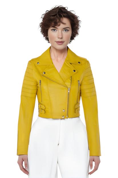 Pink Cropped Brando Leather Biker Jacket