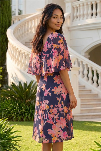 Petite Floral Print Cape Dress 14829960