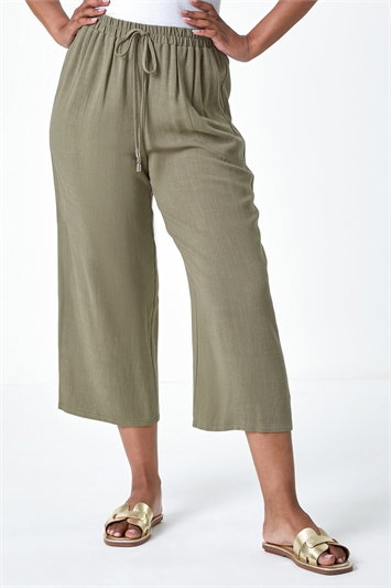 Petite Linen Blend Wide Cropped Trousers 18054440
