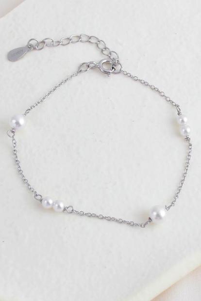 Metallic Sterling Silver Faux Pearl Bracelet