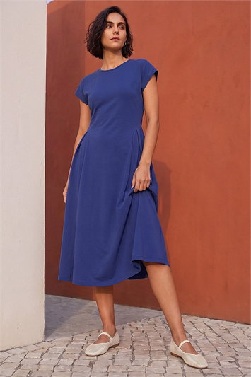 Blue Side Pleat Detail Dress