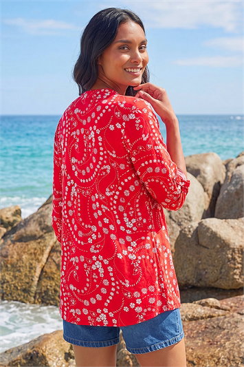 Ditsy Print Pintuck Stretch Shirt 19494878