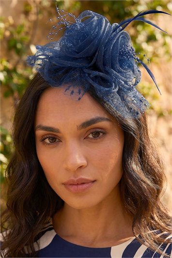 Blue Two Flower Mesh Fascinator