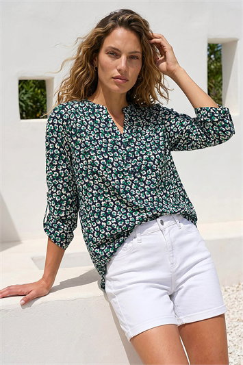 Blue Floral Print 3 Button Shirt