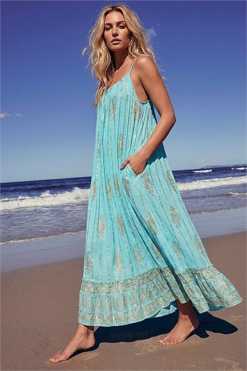 Blue Dusk Paisley Foil Maxi Dress