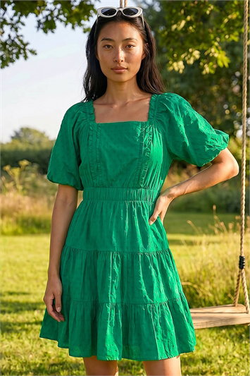 Petite Dobby Puff Sleeve Dress 14918034