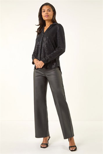 Stretch Sequin V-Neck Shirt 19202808