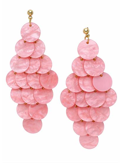 Pink Natural Shell Disc Cascade Drop Earrings