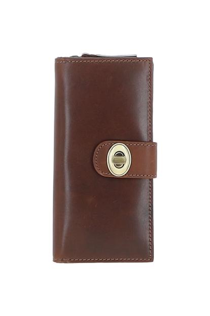 Black Real Leather Long Purse With Turnlock, Zip Pocket & Card Slots