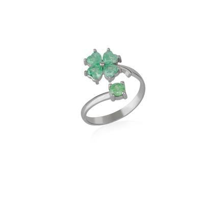 Metallic Green Four Leaves Clover Luck Ring Sterling Silver