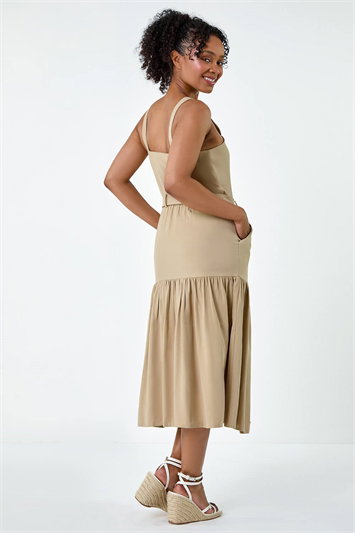 Petite Button Front Tiered Midi Dress 14531188
