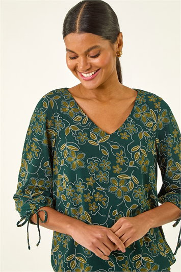 Floral V-Neck Stretch Top 19462963