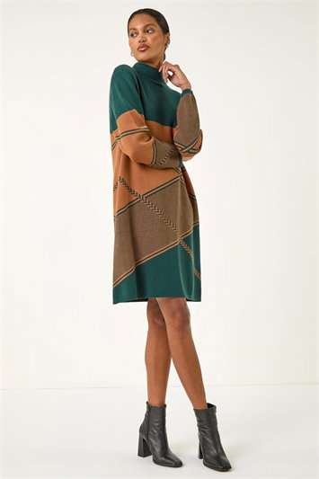 Patchwork Knit Jumper Dress 14719028