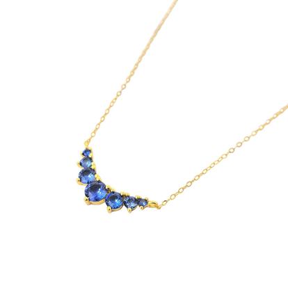 Metallic Graduated Round Sapphire Stones Gold Plated Necklace