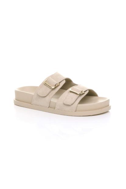 Black Flatform Double Buckle Footbed Sandals