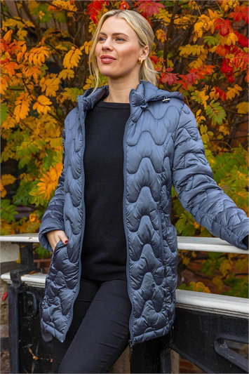 Blue Wave Quilted Puffer Hooded Coat