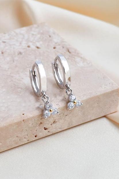 Metallic Sterling Silver Sparkly Floral Hoops