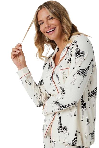 White Giraffe Buttondown Long Pyjama Set