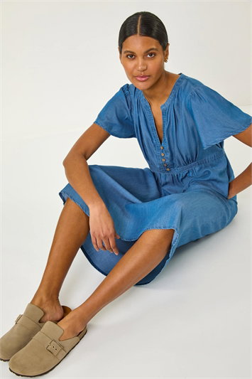Blue V-Neck Midi Dress