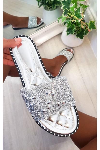 Black Sofie Embellished Slip On Sandals
