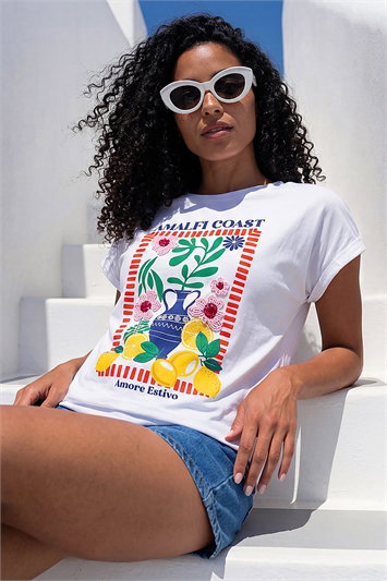 White Amalfi Coast Beaded T-Shirt