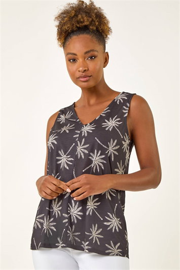 Black Palm Tree Bar Back Vest Top