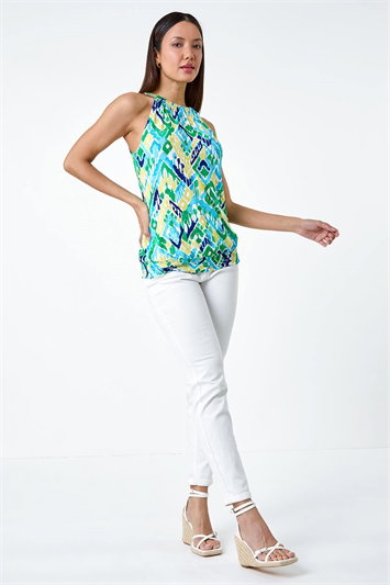 Aztec Print Shirred Stretch Halterneck Top 19297709