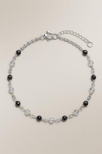 Metallic Sterling Silver Black Beaded Summer Indie Boho Indian Payal Anklet