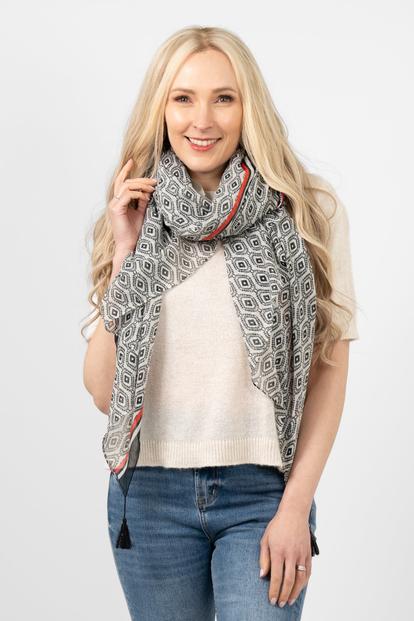 Black Mosaic Print Cotton Lightweight Scarf