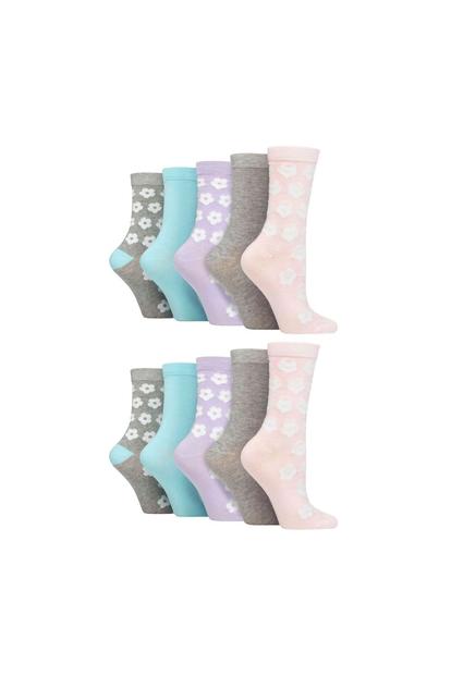 Pink 10 Pairs Bamboo Crew Socks With Patterns
