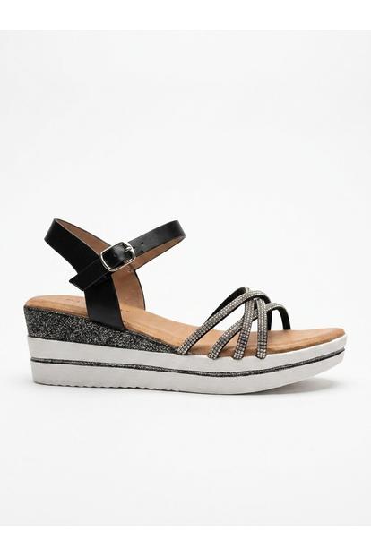 Black Vita Rhinestone Embellished Platform Wedge Sandals