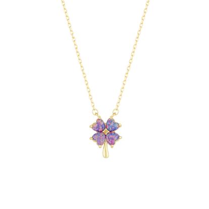 Metallic Pink & Purple Opal Four Leaf Clover Sterling Silver Necklace