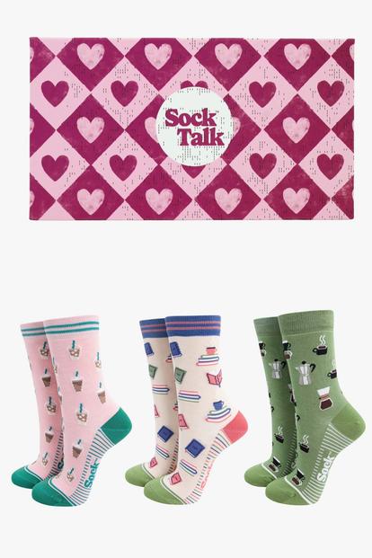 Multi Coffee & Books Bamboo Socks Gift Set