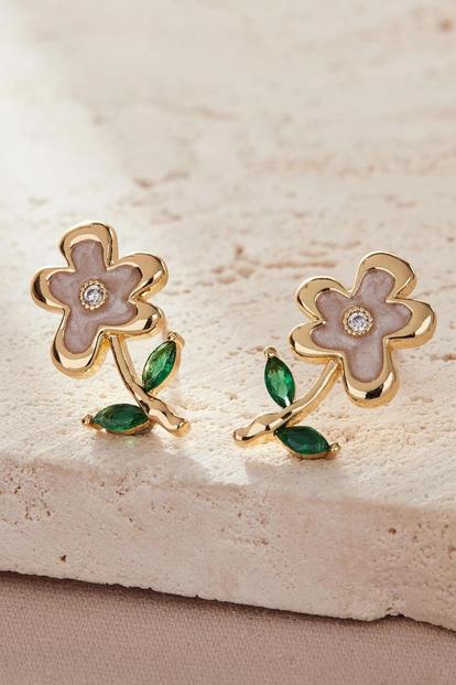 Multi Pink Floral Cz Statement Stud Earrings