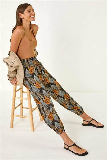 Black Leaf Tie Waist Trousers
