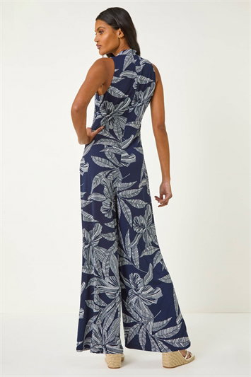 Leaf Puff Print Crossover Jumpsuit 14664060