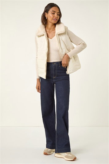 Cream Reversible Fur Zip Gilet