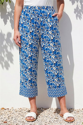 Blue Petite Print Cropped Trouser