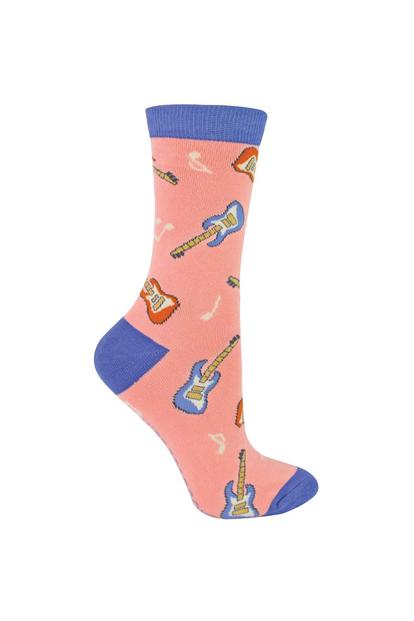 Pink 1 Pack Novelty Dusky Pink Guitar Bamboo Socks
