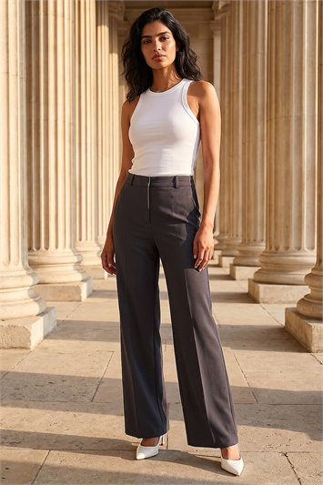 Grey Regular Wide Leg Trouser