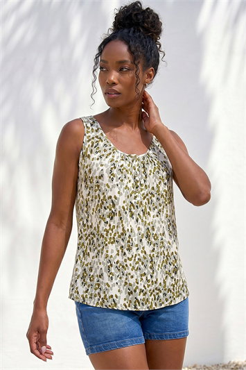 Green Abstract Spot Print Button Vest
