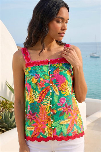 Green Floral Ric Rac Cami Top