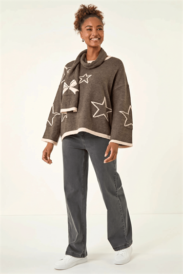 Grey Star Knit Jumper And Scarf Set